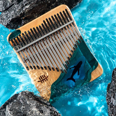 Foviel Kalimba 17/21 Tasten Daumen Klavier Buche Holz Tiefsee Blau Wal Portable Finger Klavier