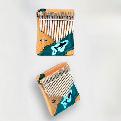 Foviel Kalimba 17/21 Tasten Daumen Klavier Buche Holz Tiefsee Blau Wal Portable Finger Klavier