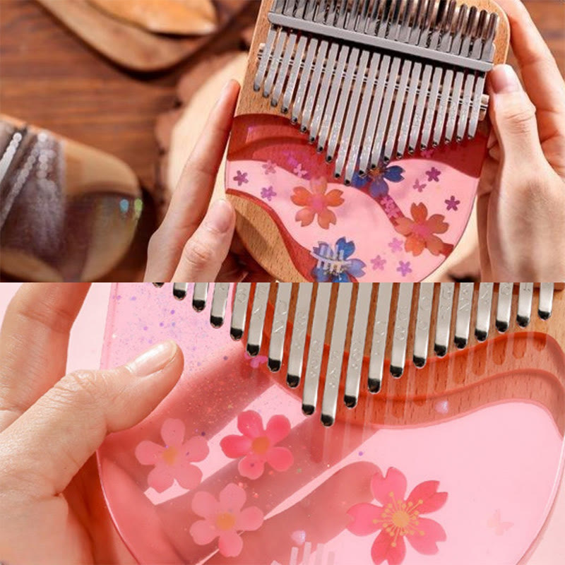 Foviel Kalimba 17/21 Keys Thumb Piano Beech Wood Pink Cherry Portable Finger Piano