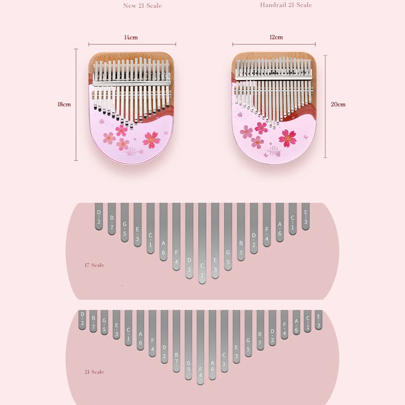 Foviel Kalimba 17/21 Keys Thumb Piano Beech Wood Pink Cherry Portable Finger Piano