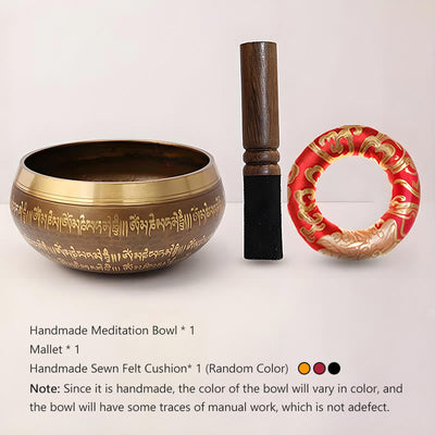 Bol chantant artisanal Foviel avec motifs d'écritures pour la guérison et la méditation, ensemble de bol sonore