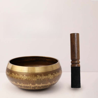 Bol chantant artisanal Foviel avec motifs d'écritures pour la guérison et la méditation, ensemble de bol sonore