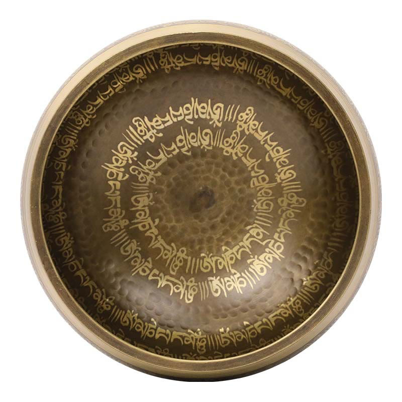 Bol chantant artisanal Foviel avec motifs d'écritures pour la guérison et la méditation, ensemble de bol sonore