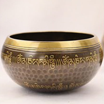 Bol chantant artisanal Foviel avec motifs d'écritures pour la guérison et la méditation, ensemble de bol sonore