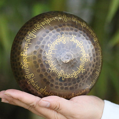 Bol chantant artisanal Foviel avec motifs d'écritures pour la guérison et la méditation, ensemble de bol sonore