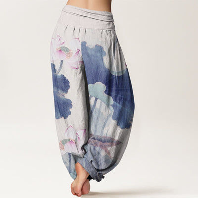 Buddha Stones Cotton Casual Lotus Petal Pods Pattern Women's Elastic Waist Harem Pants - image 9