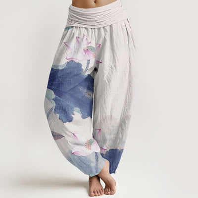 Buddha Stones Cotton Casual Lotus Petal Pods Pattern Women's Elastic Waist Harem Pants - RoyalBlue - US22，UK/AU26，EU54 (6XL) - image 7