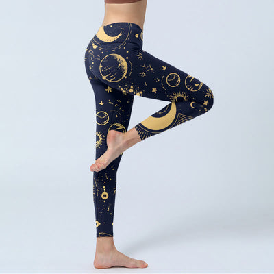 Buddha Stones Moon Star Universepattern Print Gym Leggings Women's Yoga Pants - image 5