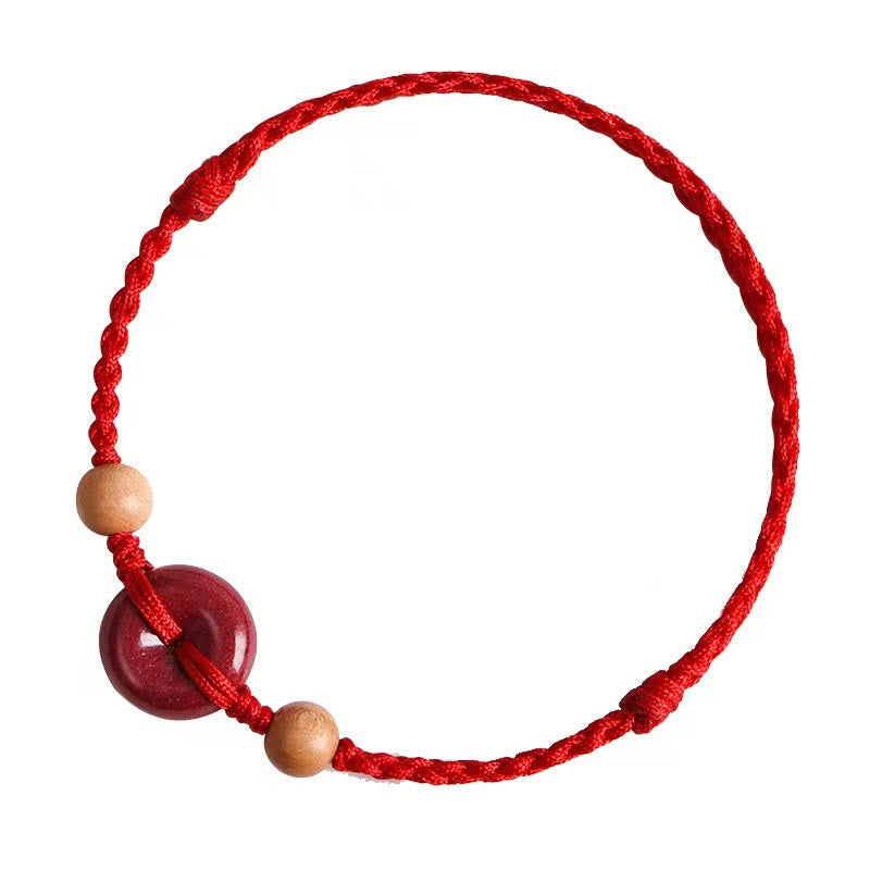 Foviel Peach Wood Peace Buckle Cinnabar Wealth String Bracelet Anklet