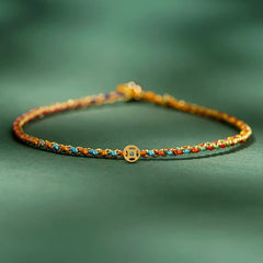 FREE Today: Luck Strength Colorful Rope Coin Bead Extra Thin Braided Bracelet - Colorful - Rope With Copper Coin - 20cm - image 0