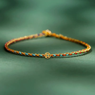 FREE Today: Luck Strength Colorful Rope Coin Bead Extra Thin Braided Bracelet - Colorful - Rope With Copper Coin - 20cm - image 0