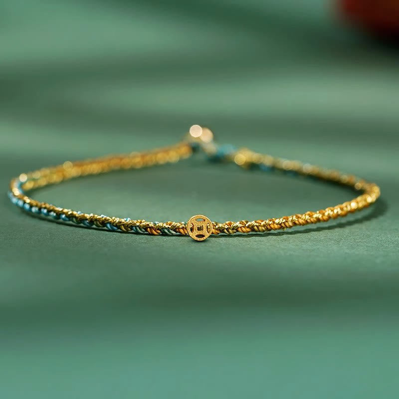 FREE Today: Luck Strength Colorful Rope Coin Bead Extra Thin Braided Bracelet - Green - Rope With Copper Coin - 20cm - image 13