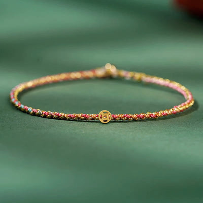 FREE Today: Luck Strength Colorful Rope Coin Bead Extra Thin Braided Bracelet - Pink - Rope With Copper Coin - 20cm - image 17