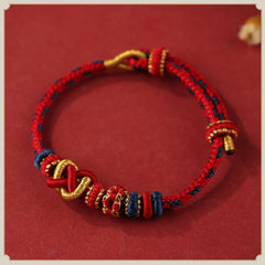 Foviel Handcrafted Peach Blossom Peace Knot Colorful Rope Adjustable Bracelet