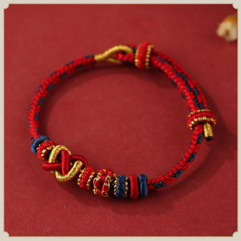 Bracelet réglable Foviel fait main en corde colorée avec nœud de paix et fleur de pêcher