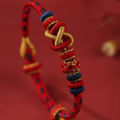 Foviel Handcrafted Peach Blossom Peace Knot Colorful Rope Adjustable Bracelet