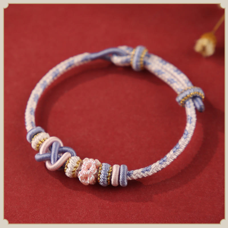Foviel Handcrafted Peach Blossom Peace Knot Colorful Rope Adjustable Bracelet