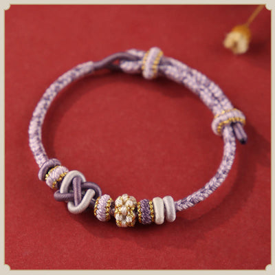 Foviel Handcrafted Peach Blossom Peace Knot Colorful Rope Adjustable Bracelet