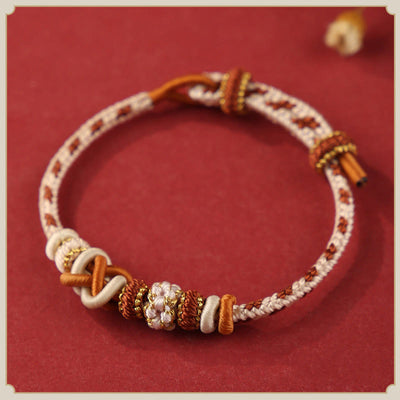 Foviel Handcrafted Peach Blossom Peace Knot Colorful Rope Adjustable Bracelet
