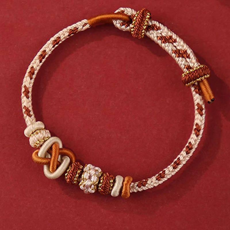 Foviel Handcrafted Peach Blossom Peace Knot Colorful Rope Adjustable Bracelet