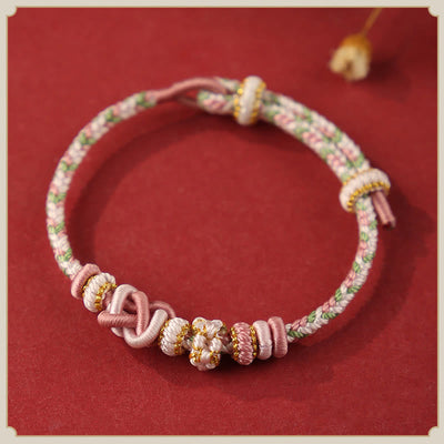 Foviel Handcrafted Peach Blossom Peace Knot Colorful Rope Adjustable Bracelet