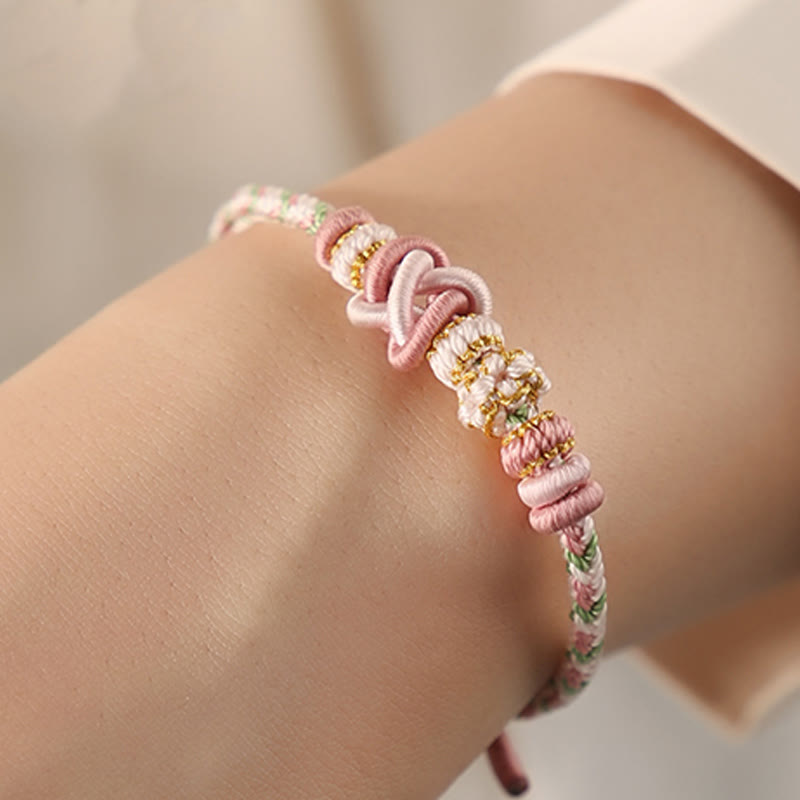 Foviel Handcrafted Peach Blossom Peace Knot Colorful Rope Adjustable Bracelet