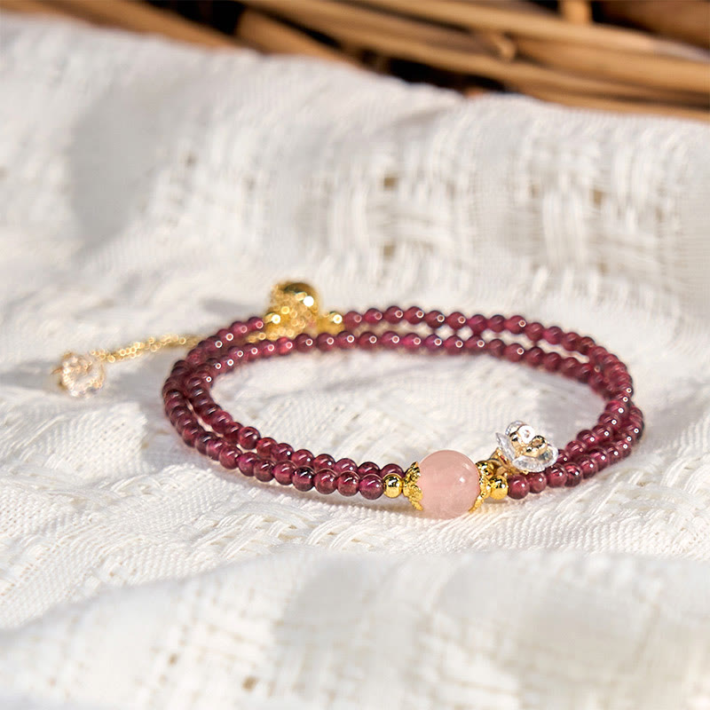 Foviel Natural Flower Garnet Pink Crystal Calm Double Wrap Bracelet