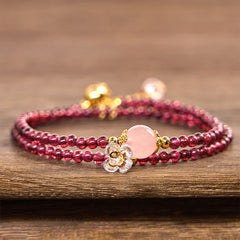 Foviel Natürliche Blume Granat Rosa Kristall Ruhig Doppelumschlag Armband