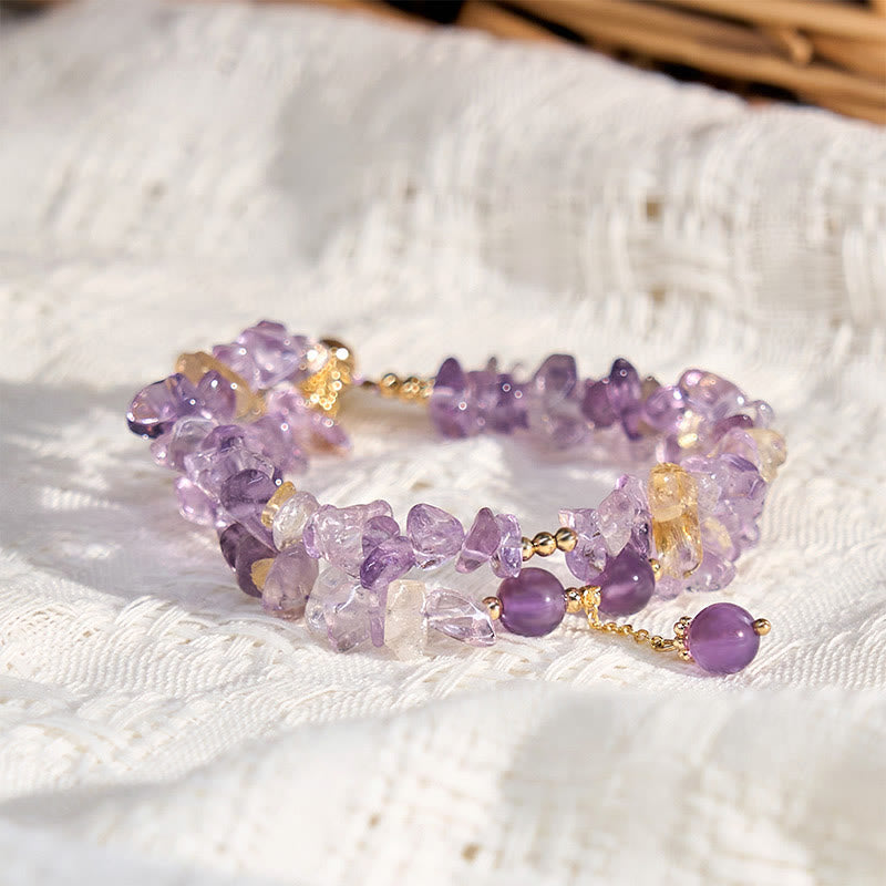 Bracelet double rang en améthyste et citrine naturelles irrégulières Foviel pour la méditation