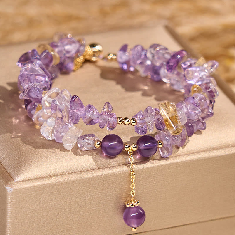 Bracelet double rang en améthyste et citrine naturelles irrégulières Foviel pour la méditation