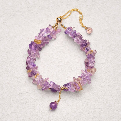 Foviel Irregular Natural Amethyst Citrine Gravel Meditation Double Layer Bracelet