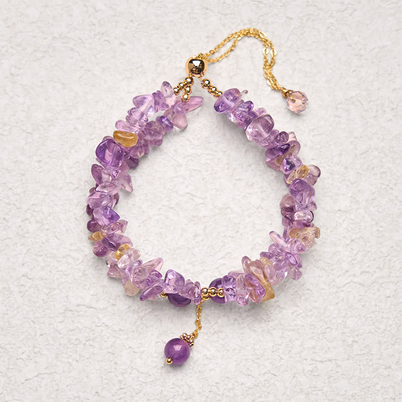 Foviel Irregular Natural Amethyst Citrine Gravel Meditation Double Layer Bracelet