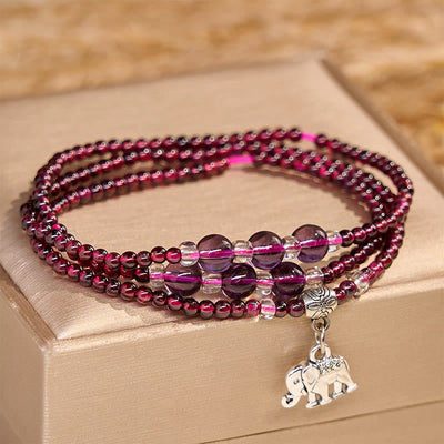 Foviel Natürliche Granat Elefant Abacus Glücks Tasche PiXiu Schutz Dreifach-Wrap Armband