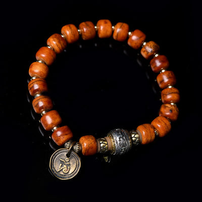 Foviel Natural Tibetan Camel Bone Barrel Beads OM Sanskrit Luck Protection Bracelet