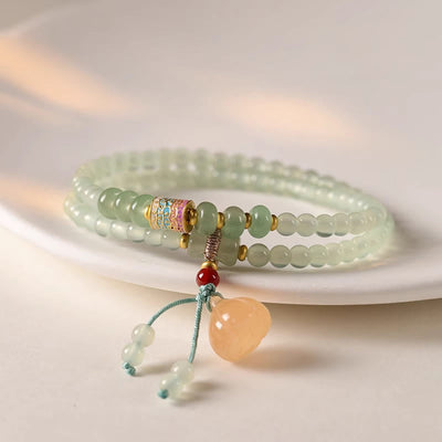Foviel Multiple Circles Natural Aventurine Glass Lotus Pods Lucky Bamboo Positivity Bracelet