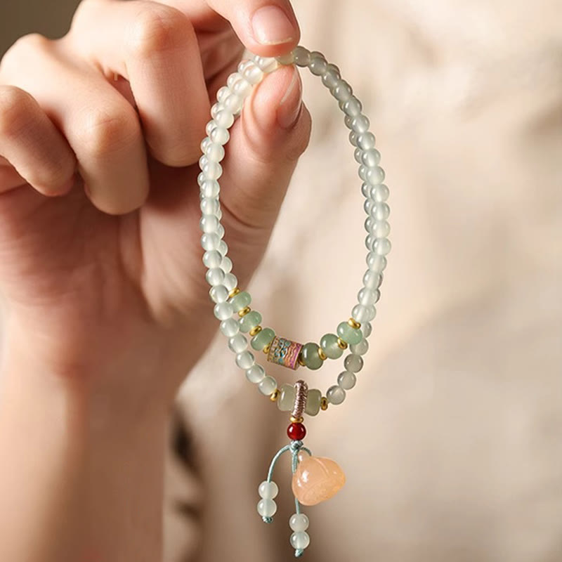 Foviel Multiple Circles Natural Aventurine Glass Lotus Pods Lucky Bamboo Positivity Bracelet