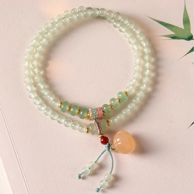 Foviel Multiple Circles Natural Aventurine Glass Lotus Pods Lucky Bamboo Positivity Bracelet