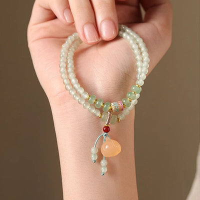 Foviel Multiple Circles Natural Aventurine Glass Lotus Pods Lucky Bamboo Positivity Bracelet