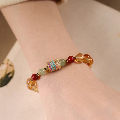 Bracelet de créativité à moulin à prières coloré en citrine naturelle Foviel