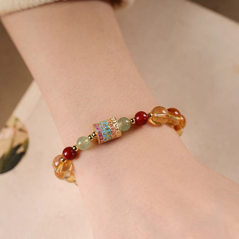 Bracelet de créativité à moulin à prières coloré en citrine naturelle Foviel