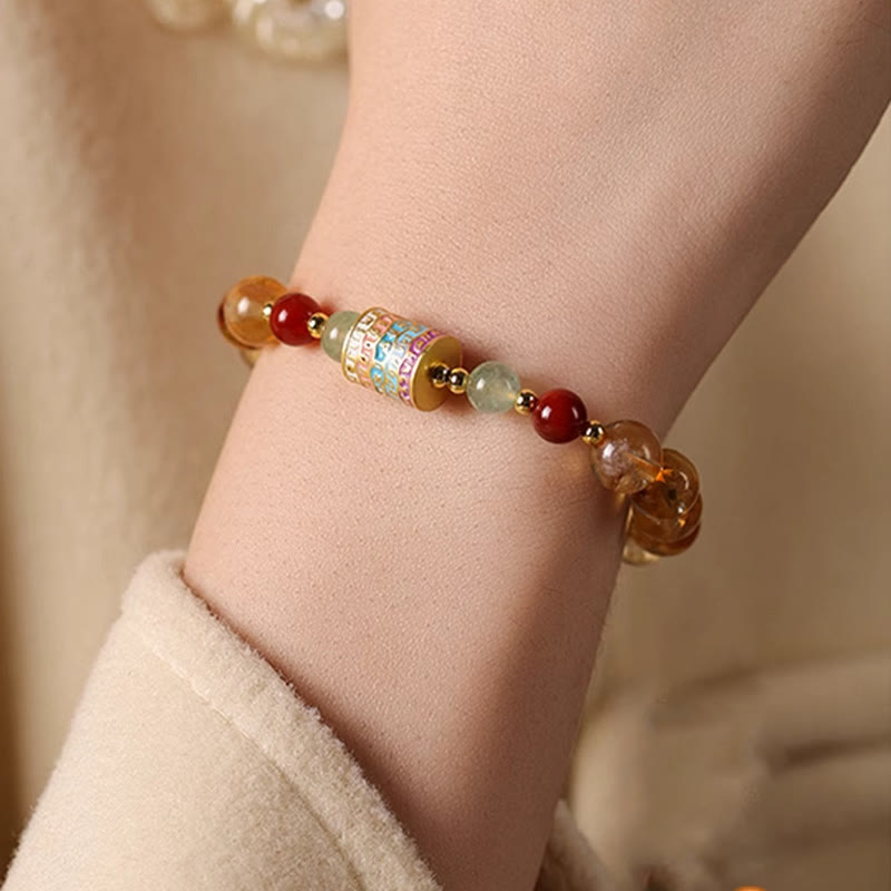 Bracelet de créativité à moulin à prières coloré en citrine naturelle Foviel