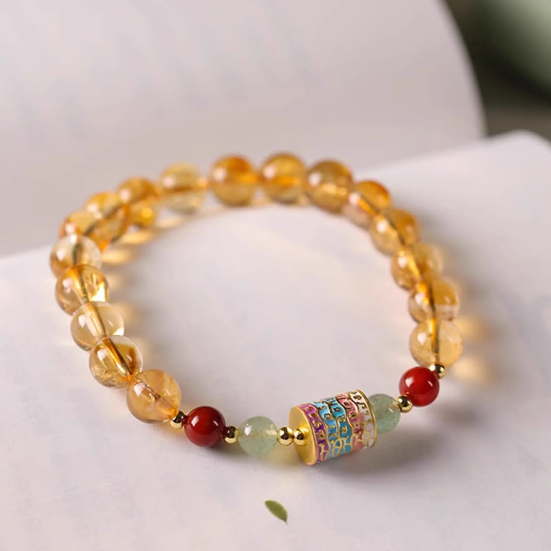 Bracelet de créativité à moulin à prières coloré en citrine naturelle Foviel