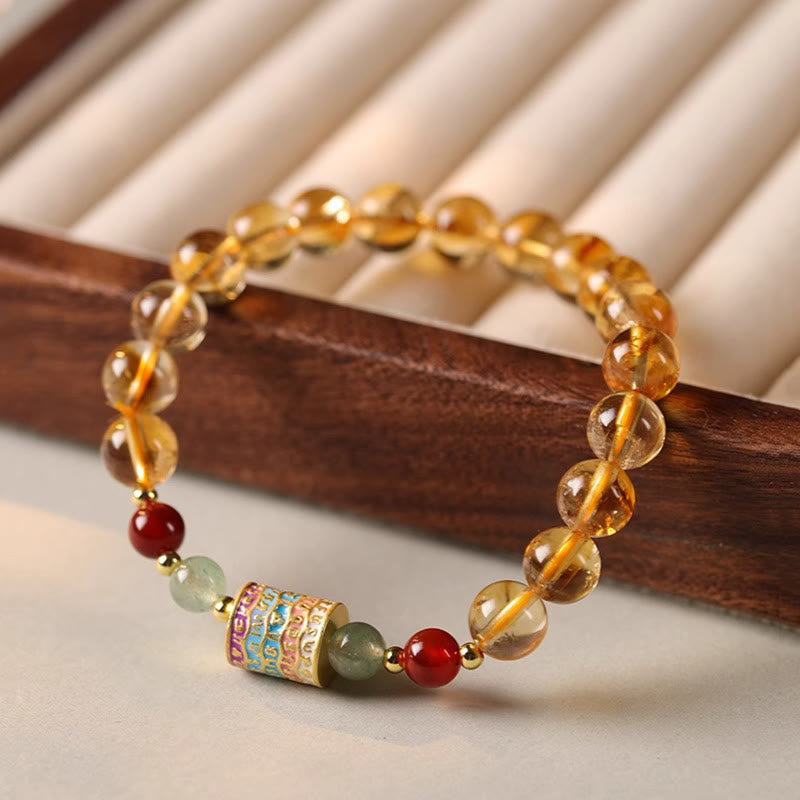 Bracelet de créativité à moulin à prières coloré en citrine naturelle Foviel