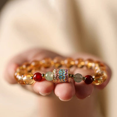 Bracelet de créativité à moulin à prières coloré en citrine naturelle Foviel