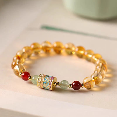 Bracelet de créativité à moulin à prières coloré en citrine naturelle Foviel