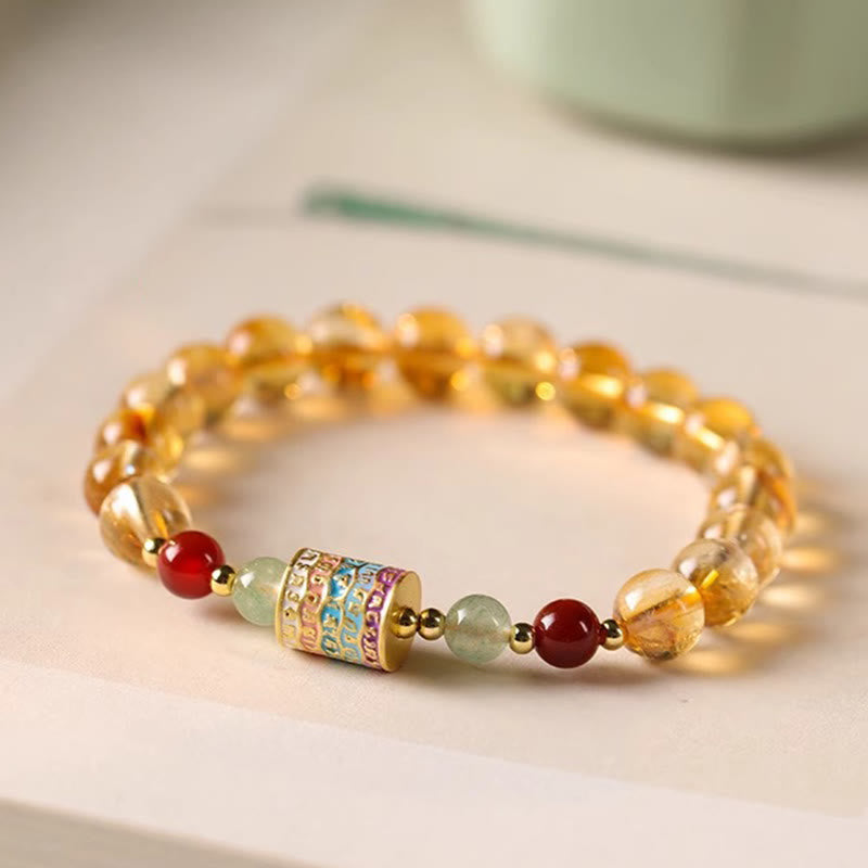 Bracelet de créativité à moulin à prières coloré en citrine naturelle Foviel