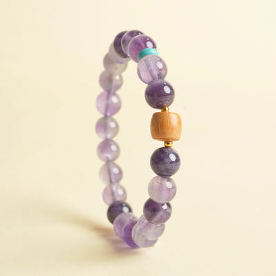 Foviel Natural Amethyst Lucky Wooden Beads Peace Bracelet
