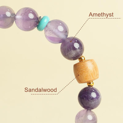 Foviel Natural Amethyst Lucky Wooden Beads Peace Bracelet