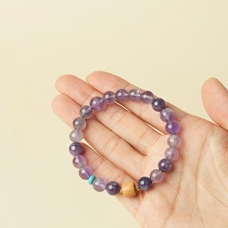 Foviel Natural Amethyst Lucky Wooden Beads Peace Bracelet