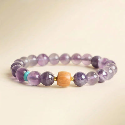 Foviel Natural Amethyst Lucky Wooden Beads Peace Bracelet